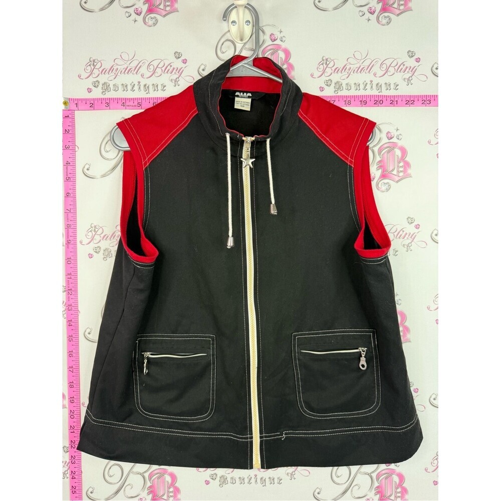 Alia vest star zip pull y2k cargo Black & Red Sleeveless Zip Front Vest
